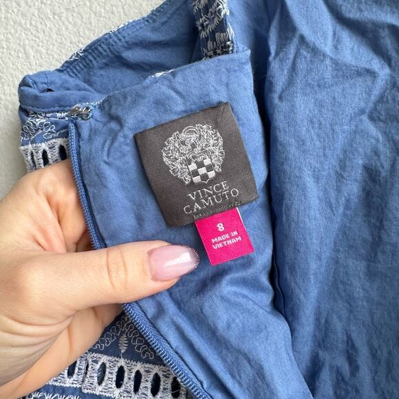 Vince Camuto Blue White Embroidered Tassel Eyelet Summer Resort Size 8 / Medium - Picture 10 of 10